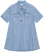 (Women) GANNI Minimalist Blue Denim Short Sleeve Short Dress Women J1401-567 (Women) GANNI Minimalist Blue Denim Short Sleeve Short Dress Women J1401-567