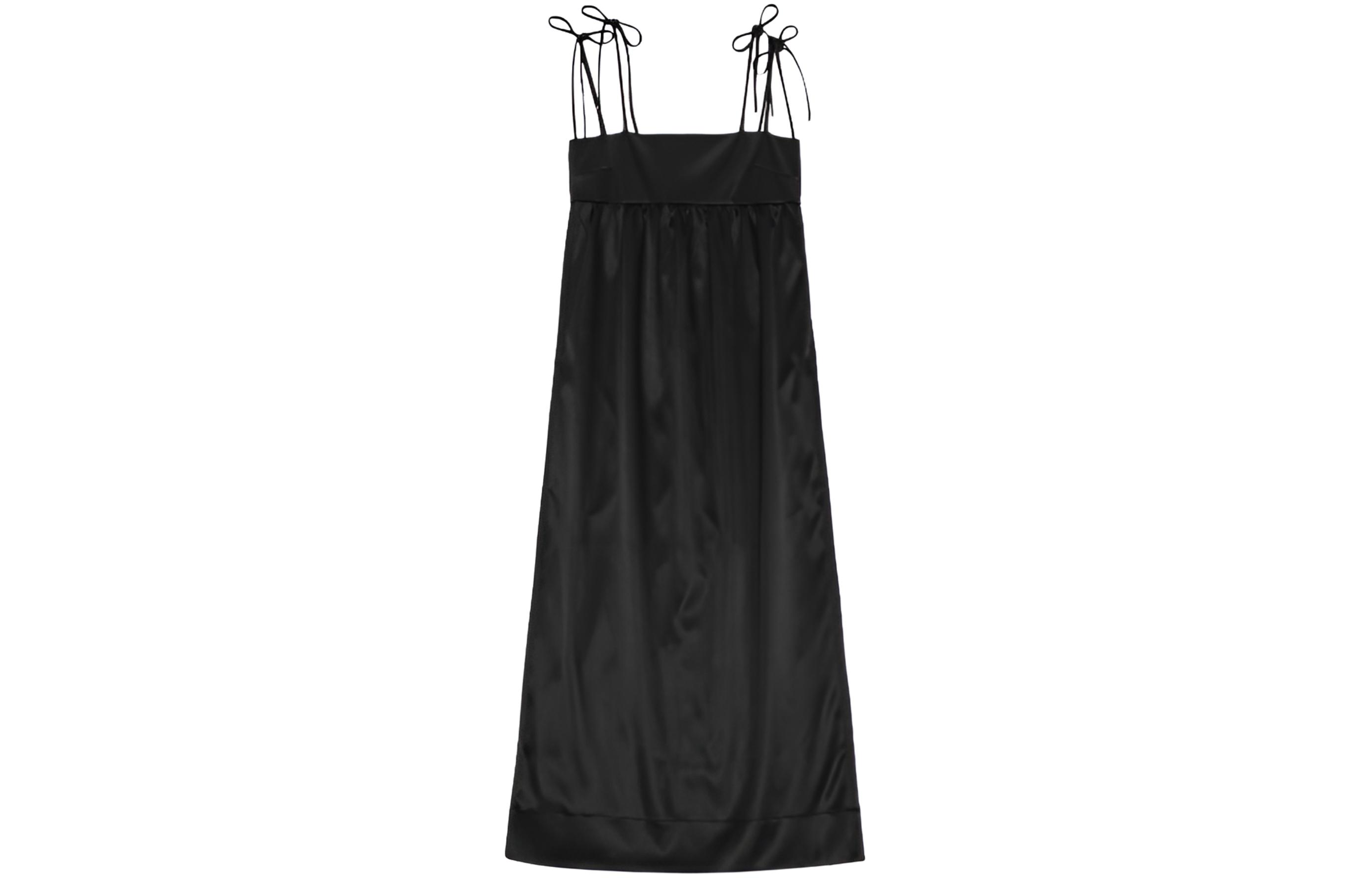 (Women) GANNI Minimalist Long Slip Dress with High Slit Women’s Black F8582-099