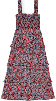 (Women) GANNI Pleated Georgette Flounce Smock Midi Dress Red Floral Sundress. F9193472 Buy (Women) GANNI Pleated Georgette Flounce Smock Midi Dress Red Floral Sundress. F9193472