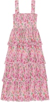 (Women) GANNI Pleated Georgette Smock Midi Dress Floral Ruffle Pink Dress F7636393 (Women) GANNI Pleated Georgette Smock Midi Dress Floral Ruffle Pink Dress F7636393