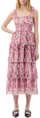 (W) GANNI Pleated Georgette Smock Midi Dress Bunga Ruffle Merah Jambu F7636393 Lookbook (W) GANNI Pleated Georgette Smock Midi Dress Bunga Ruffle Merah Jambu F7636393