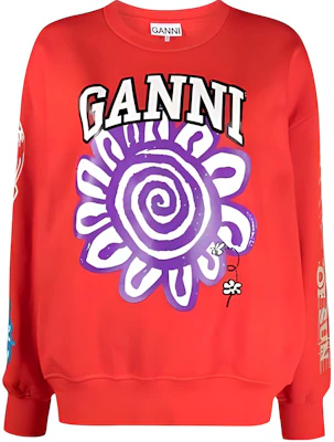 (Women) GANNI Red Oversized Crewneck Sweatshirt with Logo Print T3777472 Buy (Women) GANNI Red Oversized Crewneck Sweatshirt with Logo Print T3777472