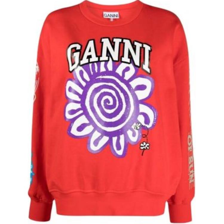 Order (Women) GANNI Red Oversized Crewneck Sweatshirt with Logo Print T3777472