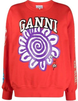 (Women) GANNI Red Oversized Crewneck Sweatshirt with Logo Print T3777472 Order (Women) GANNI Red Oversized Crewneck Sweatshirt with Logo Print T3777472