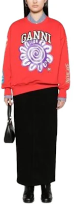(Women) GANNI Red Oversized Crewneck Sweatshirt with Logo Print T3777472 Lookbook (Women) GANNI Red Oversized Crewneck Sweatshirt with Logo Print T3777472