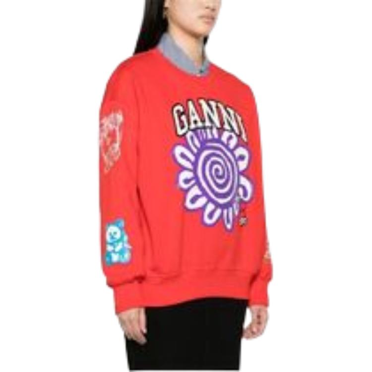 Purchase (Women) GANNI Red Oversized Crewneck Sweatshirt with Logo Print T3777472