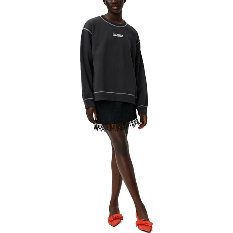 Shop (Women) GANNI Relaxed Fit Logo Print Sweatshirt Phantom Blue T3372-252