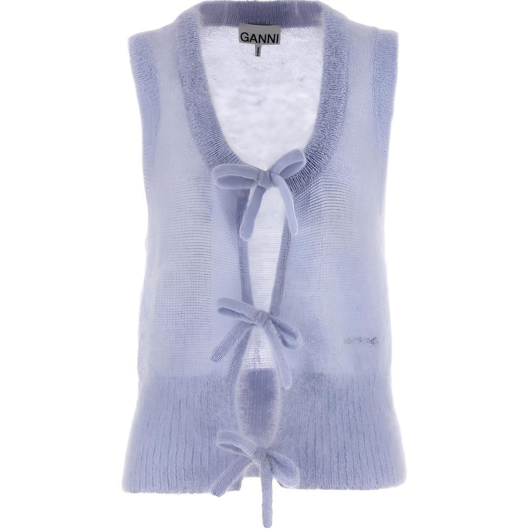 (Women) GANNI Solid Color Bow Button Sleeveless Top Women’s Purple K2307-694