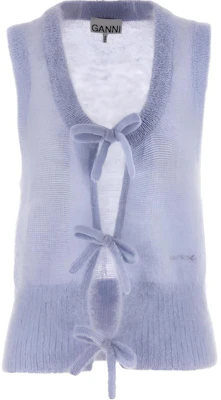 (Women) GANNI Solid Color Bow Button Sleeveless Top Women’s Purple K2307-694 Buy (Women) GANNI Solid Color Bow Button Sleeveless Top Women’s Purple K2307-694