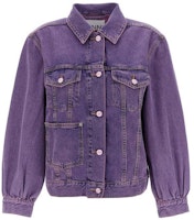 (Women) GANNI Solid Color Button-Up Collared Long Sleeve Jacket Women Purple. J1272892 (Women) GANNI Solid Color Button-Up Collared Long Sleeve Jacket Women Purple. J1272892