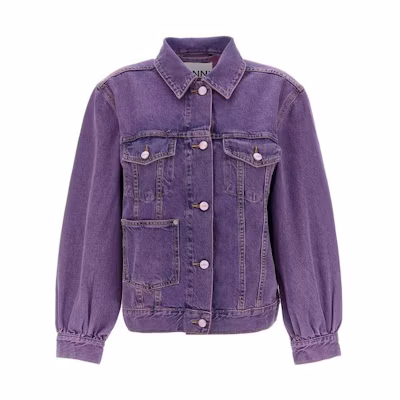 (Women) GANNI Solid Color Button-Up Collared Long Sleeve Jacket Women Purple. J1272892