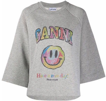 (W) GANNI SS21 灰色笑臉標誌印花 3/4袖圓領衛衣 T2793-921 Order (W) GANNI SS21 灰色笑臉標誌印花 3/4袖圓領衛衣 T2793-921
