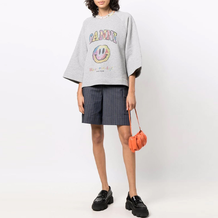 Lookbook (W) GANNI SS21 灰色笑臉標誌印花 3/4袖圓領衛衣 T2793-921