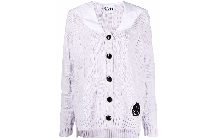 Order (W) 가니 SS21 스마일리 칼라 가디건 스웨터 여성 퍼플 K1599-712
