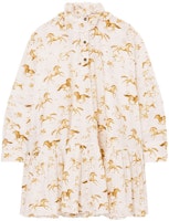 (Women) GANNI SS21 Vintage Equestrian Print Stand Collar Long Sleeve Mini Dress Women F5457-6096 (Women) GANNI SS21 Vintage Equestrian Print Stand Collar Long Sleeve Mini Dress Women F5457-6096