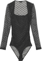(Women) GANNI SS22 Black Square Neck Lace Long Sleeve Bodysuit T3118-099 (Women) GANNI SS22 Black Square Neck Lace Long Sleeve Bodysuit T3118-099