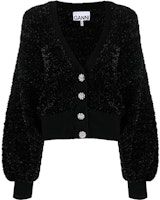 (Women) GANNI SS22 Black Textured V-Neck Cardigan Sweater. K1638-099 (Women) GANNI SS22 Black Textured V-Neck Cardigan Sweater. K1638-099