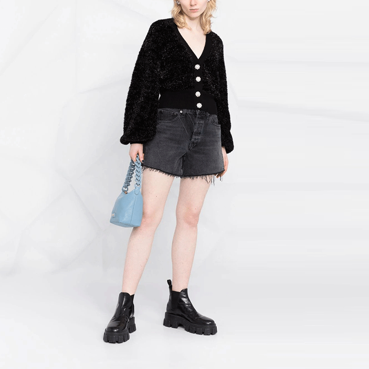 Shop (W) 가니 SS22 블랙 텍스처드 브이넥 가디건 스웨터. K1638-099