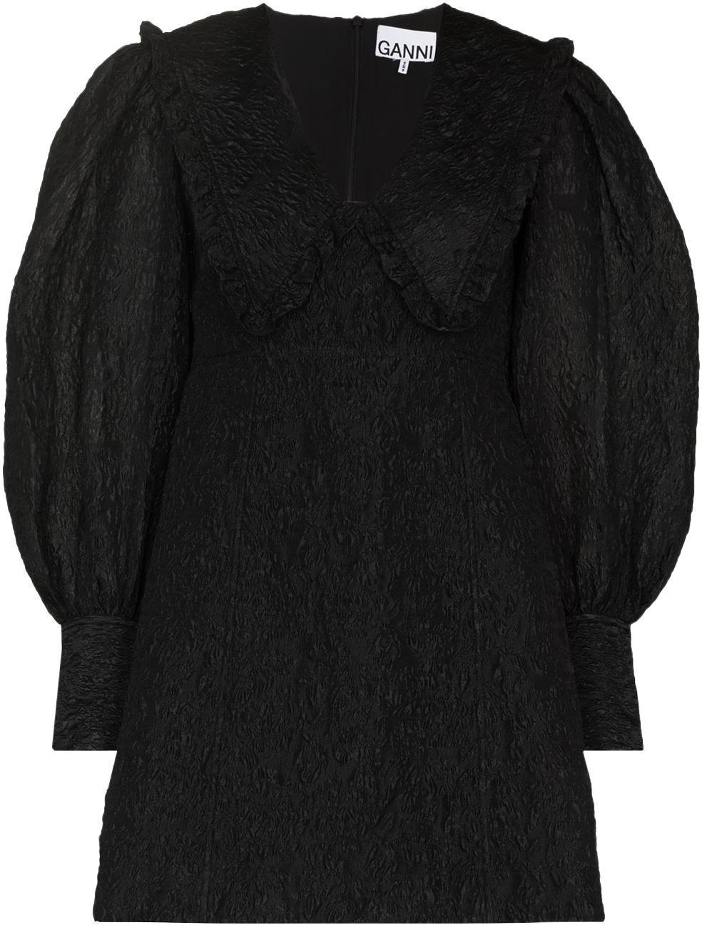 women-ganni-ss-22-black-v-neck-lantern-sleeve-organza-mini-dress-f6743-099