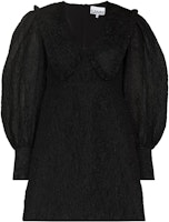 (Women) GANNI SS22 Black V-Neck Lantern Sleeve Organza Mini Dress F6743-099 (Women) GANNI SS22 Black V-Neck Lantern Sleeve Organza Mini Dress F6743-099