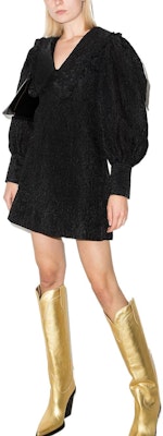 (W) 가니 SS22 블랙 V넥 램프 슬리브 오간자 미니 드레스 F6743-099 Lookbook (W) 가니 SS22 블랙 V넥 램프 슬리브 오간자 미니 드레스 F6743-099