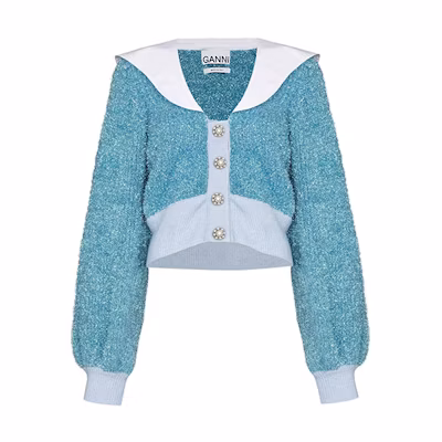 (Women) GANNI SS22 Retro Knit Sweater with Peter Pan Collar - Blue K1653594