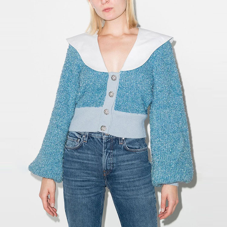 Shop (W) 가니 SS22 레트로 니트 스웨터 피터팬 칼라 - 블루 K1653594