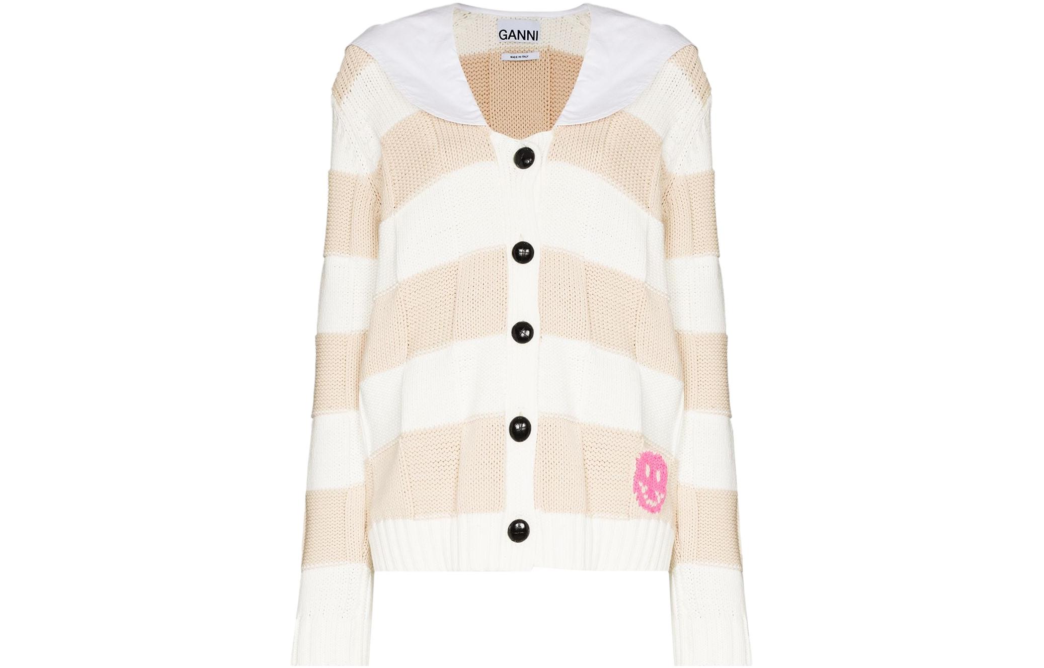(Women) GANNI SS22  Smiley Collar Cardigan Sweater White K1650-135