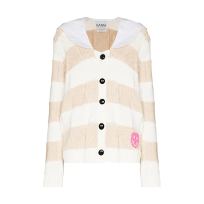 (Women) GANNI SS22 Smiley Collar Cardigan Sweater White K1650-135