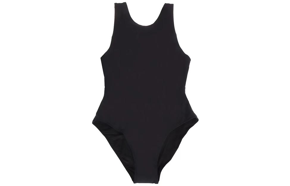 Order (W) 가니 SS22 솔리드 블랙 와이드 스트랩 원피스 수영복. A4050-099