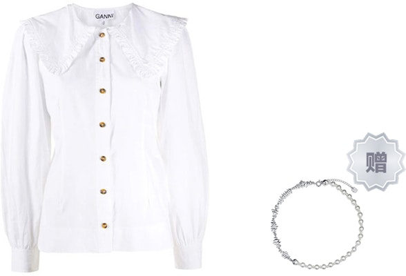 (W) 가니 SS22 화이트 로고 피터팬 칼라 슬림핏 긴팔 셔츠 F5500-151 4