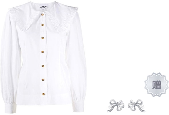 (W) 가니 SS22 화이트 로고 피터팬 칼라 슬림핏 긴팔 셔츠 F5500-151 5