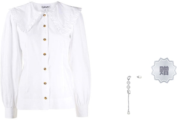 (W) 가니 SS22 화이트 로고 피터팬 칼라 슬림핏 긴팔 셔츠 F5500-151 7