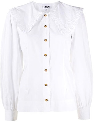 (W) 가니 SS22 화이트 로고 피터팬 칼라 슬림핏 긴팔 셔츠 F5500-151 Order (W) 가니 SS22 화이트 로고 피터팬 칼라 슬림핏 긴팔 셔츠 F5500-151