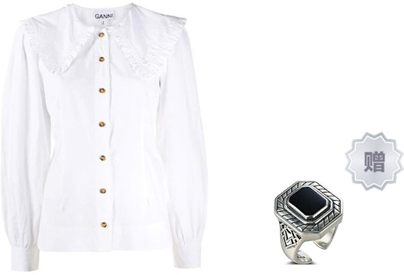 (W) 가니 SS22 화이트 로고 피터팬 칼라 슬림핏 긴팔 셔츠 F5500-151 2