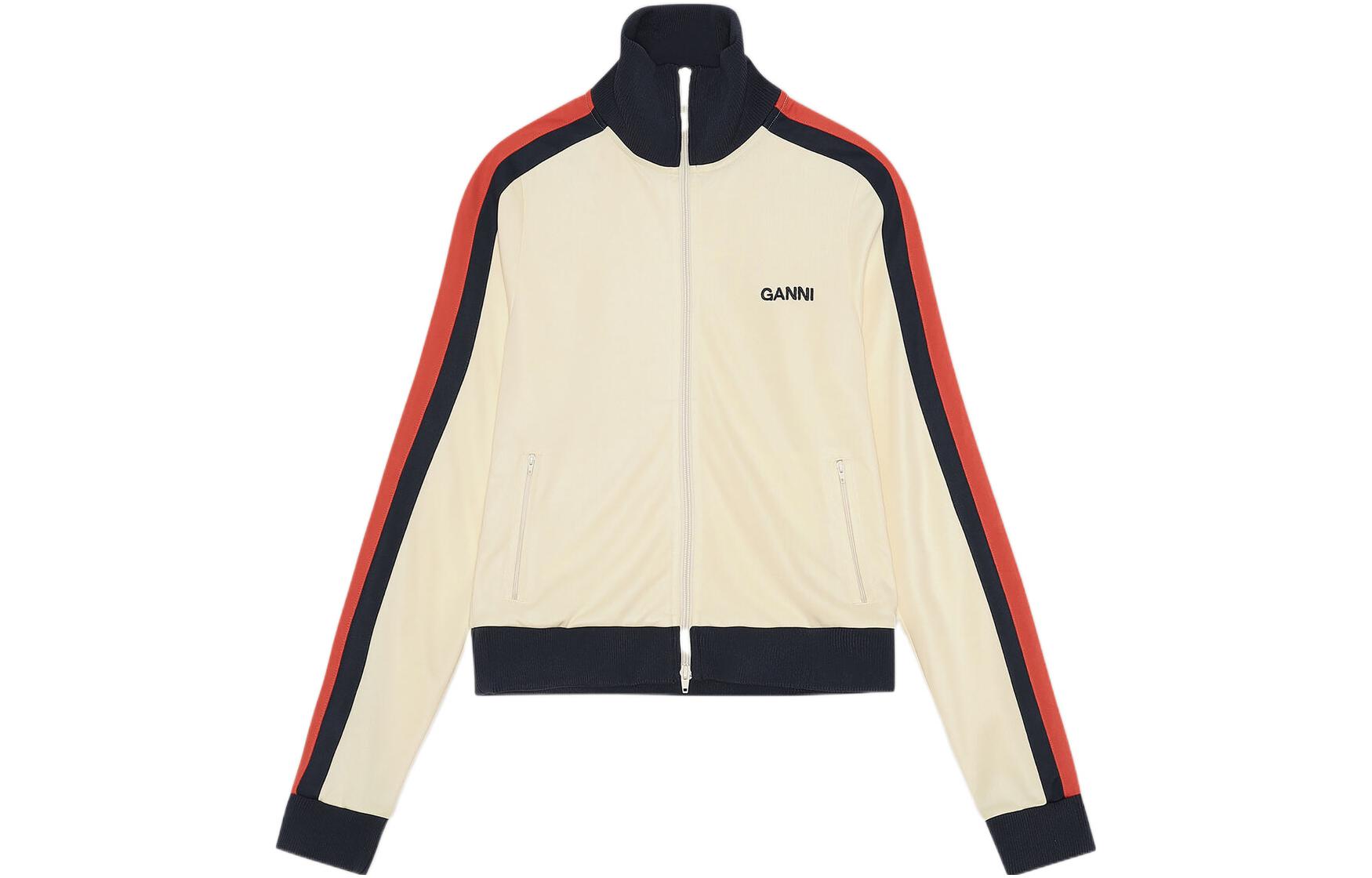 (Women) GANNI SS22 Beige Side Stripe Stand Collar Jacket T3169