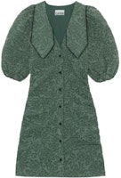 (Women) GANNI SS22 Floral Jacquard Pleated Mini Short Sleeve Dress Women Green. F7108-813 (Women) GANNI SS22 Floral Jacquard Pleated Mini Short Sleeve Dress Women Green. F7108-813
