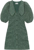 Order (W) GANNI SS22 花卉提花短袖百褶迷你連衣裙 綠色 女款 F7108-813