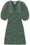 Order (W) GANNI SS22 女士绿色花卉提花褶皱短袖迷你连衣裙。 F7108-813
