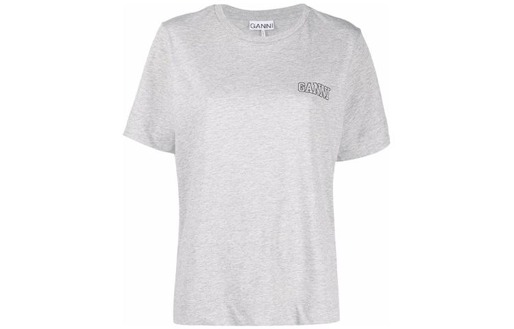 (Women) GANNI SS22 Grey Embroidered Logo Short-Sleeve Crewneck T-Shirt. T2917-921