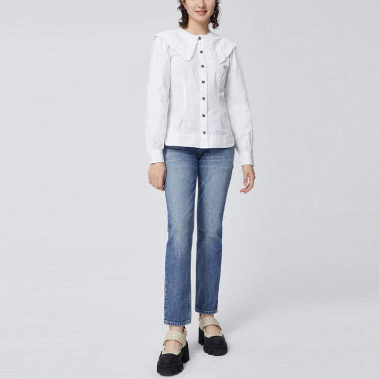 Lookbook (W) GANNI SS22 高腰修身直筒牛仔裤 蓝色复古设计 F6622567