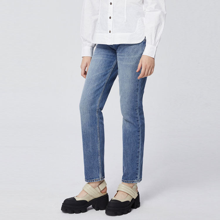 Purchase (W) GANNI SS22 高腰修身直筒牛仔裤 蓝色复古设计 F6622567