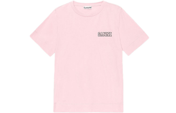 (Women) GANNI SS22 Pink Logo Embroidered Crewneck T-Shirt T2917-465