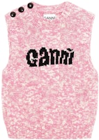 (Women) GANNI SS22 Pink Sleeveless Vest with Letter Logo Print Fashion. K1649-506 (Women) GANNI SS22 Pink Sleeveless Vest with Letter Logo Print Fashion. K1649-506
