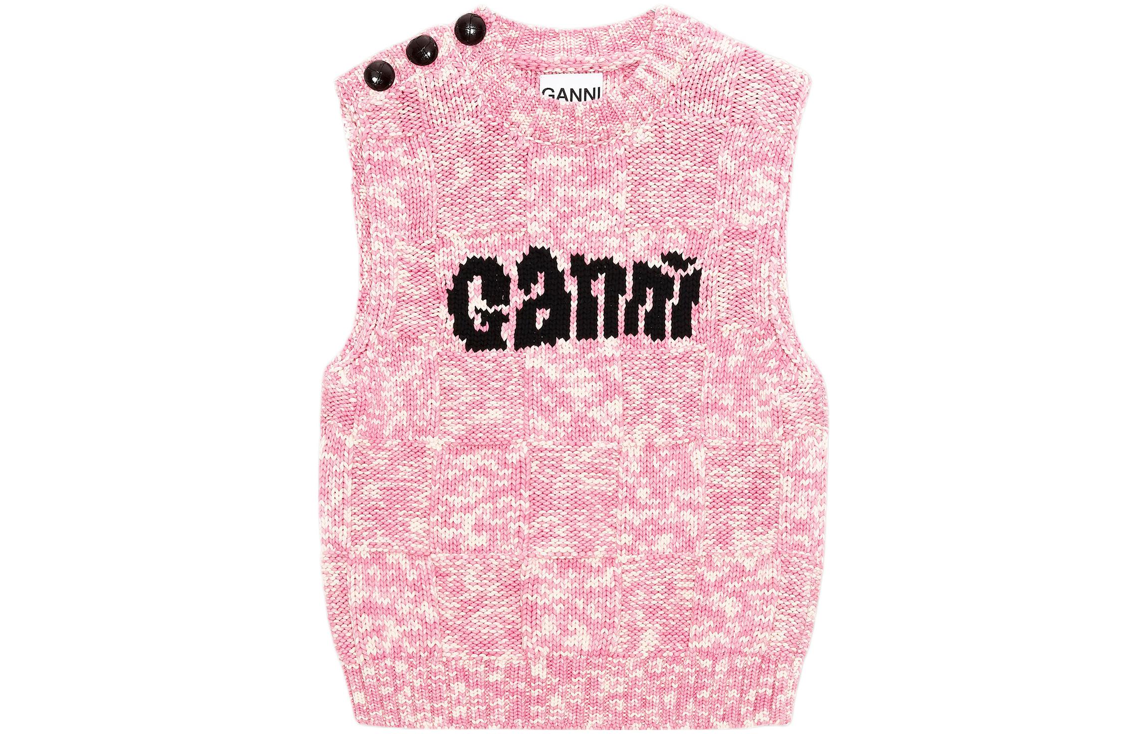 Order (W) GANNI SS22粉色无袖字母印花背心时尚款式。 K1649-506