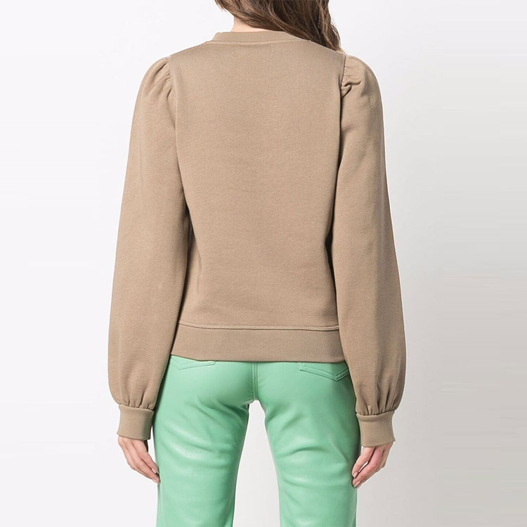 Purchase (Women) GANNI SS22 Puff Sleeve Logo Sweatshirt Khaki Color Round Neck Casual T3022-189