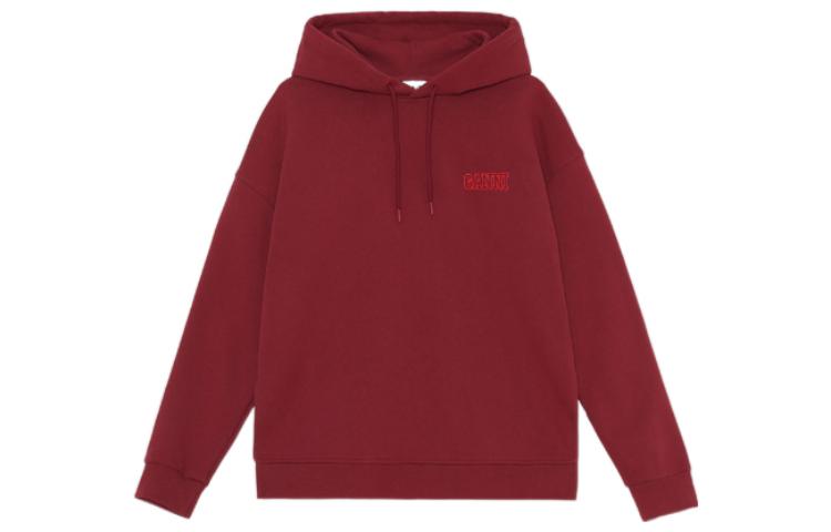 (Women) GANNI SS22 Red Logo Print Pullover Hoodie with Drawstring T2923-473