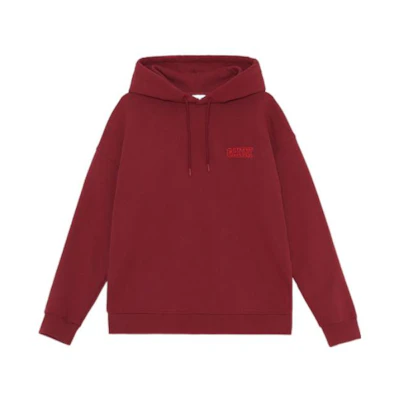 (Women) GANNI SS22 Red Logo Print Pullover Hoodie with Drawstring T2923-473