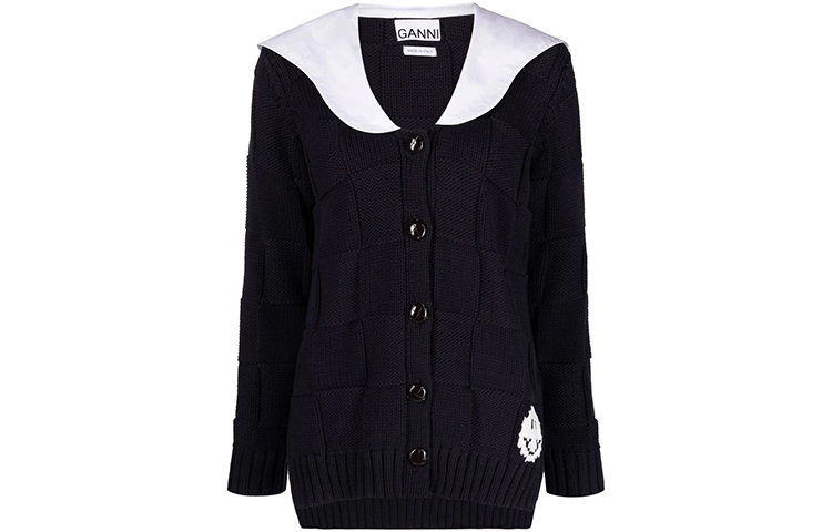 (Women) GANNI SS22 Smiley Collar Cardigan Sweater  Black K1718-683