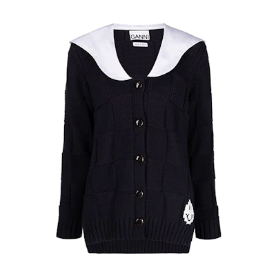 (Women) GANNI SS22 Smiley Collar Cardigan Sweater Black K1718-683